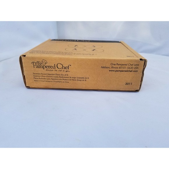 Pampered Chef Snowman Appetizer Round Dessert Plates 6 inch Diameter Set Of 4 - Picture 8 of 9